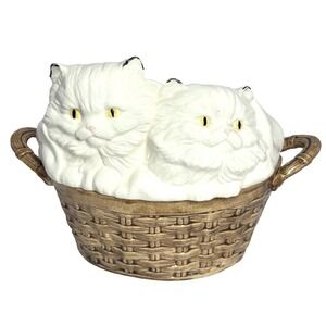 Alberta's Mold‎ Vintage Cat Cookie Jar Kittens in Basket White 1970s